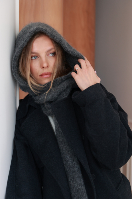 Gray hood with scarf