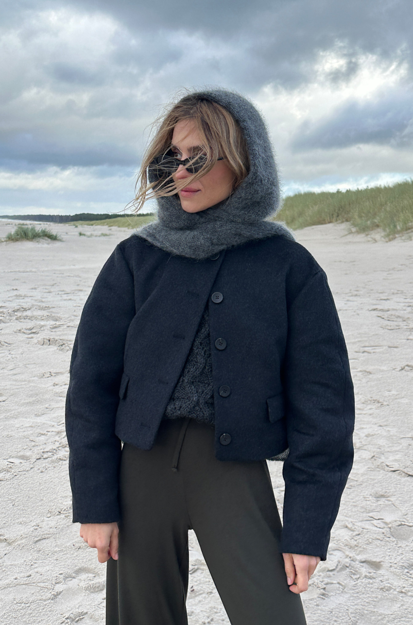 Gray hood with scarf