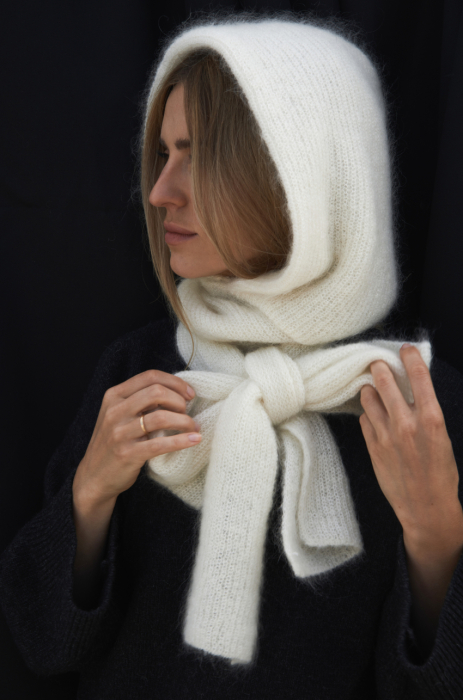 Kaptur z szalikiem ecru